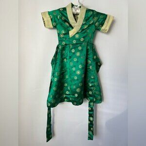 🩷 Kids, Tibetan Traditional Brocade Chupa Dress Losar - Green/Yellow. NWOT